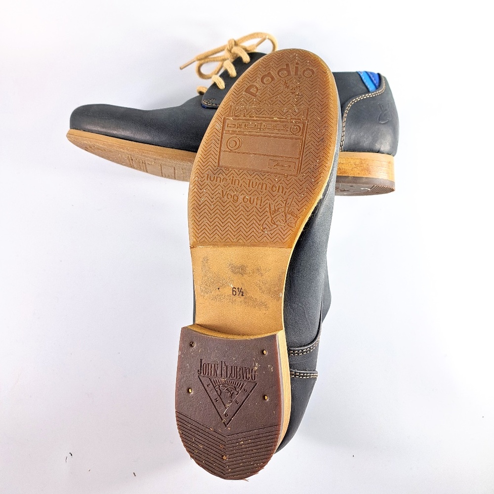 John Fluevog Classic Radio CBC Derby Shoes Black and Blue Size 6.5 - Picture 6 of 8